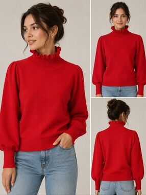 NWT XXS Red Hyacinth House Sweater Tuckernuck Balloon Sleeves Ruffled Collar
